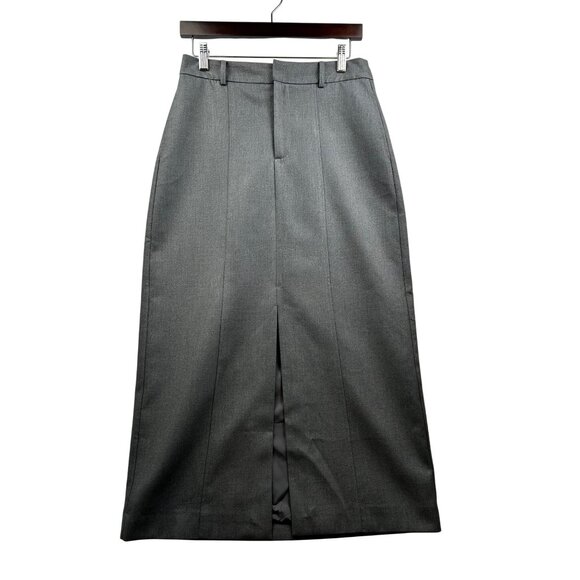 BULUBULU High Waist Charcoal Gray Clean Lines Midi Skirt w/Front Slit, Size L - Picture 2 of 7
